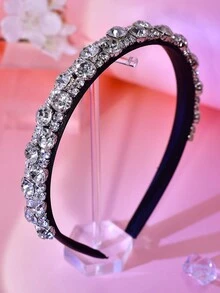 1 件经典银色水钻头带休闲时尚简约发饰节日派对生日派对礼物日常佩戴手工珠宝 - 銀色 - 查看 3