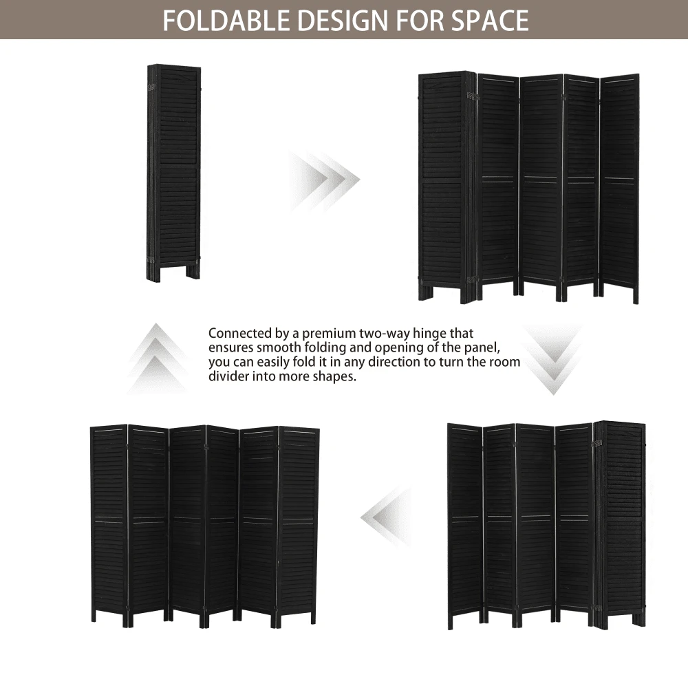 6 Panel Room Divider, Folding Room Divider Privacy Screen 5.6Ft Tall