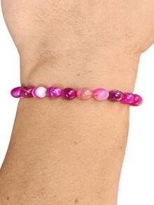 Bracelet With Pink Agate Stones 8mm - Màu Hồng Tươi - Xem 2