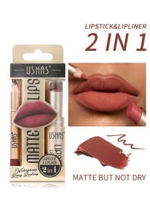 Ushas, 12-Color Matte Lipstick And Lip Liner Duo Set - Achieve Flawless, Long-Lasting Matte Finish With Precise Contouring, Moisturizing Formula For All Skin Types, Perfect For Any Occasion, Ideal Gift - #06 - View 3