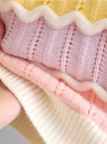 Young Girl Rainbow Stripe Sweater, Round Neck Long Sleeve Knit Pullover, Autumn/Winter