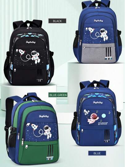 小学背包，适合1-6年级、6-12-16岁学生，轻便双肩背包，男女通用，太空人设计，大容量。