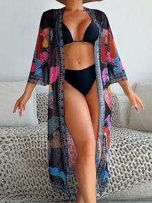 PEPPERMOLLY New Style Slimming Belly Concealing Printed Beach Cover Up Long Cover Up, Fashionable Summer Beach Dress For Women Vacation - Multicolor - View 4