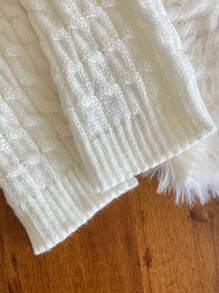 1 Pair Girls' Thick Knit Cable Leg Warmers With Pom Poms For Spring/Autumn