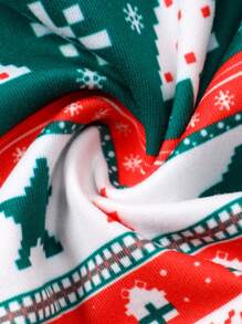 年轻女孩圣诞印花蝴蝶结点缀网眼可爱连衣裙，长袖