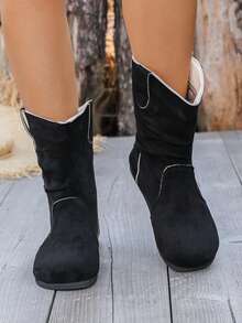 Giày bốt cổ cao bồi đơn giản, giản dị, thời trang thu đông 2024 cho nữ - màu đen - Xem 5