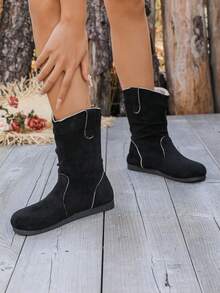 Giày bốt cổ cao bồi đơn giản, giản dị, thời trang thu đông 2024 cho nữ - màu đen - Xem 3