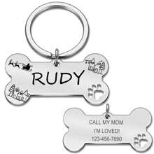 1pc Christmas Bone Personalized Dog Tags - Custom Logo Double Sided Engraved Pet Name Tags For Pets Double Sided Stainless Steel Pet Id Tags - Silver - View 12