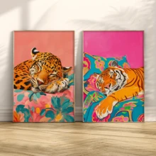 2 件 - 装饰性帆布墙艺术海报套装 - 动物印花、现代简约虎豹艺术品，适用于客厅、卧室、家庭办公室、餐厅、室内装饰、无框帆布海报。 - 彩色 - 查看 12
