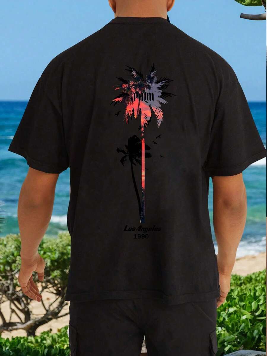 Los Angeles Palmeira Surf T-Shirt Shirt Blouse Unisex Men Women 100% Cotton Top Premium Streetwear New Release Fast Shipping Various Colors!! Plus Size - 黑色 - 查看 1