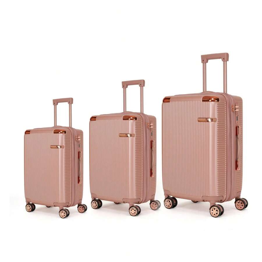 Kit3 Elegant Suitcase Gold Box 2024 New Style Suitcase Double Layer Zipper Anti-Theft 360° Double Wheels - 乾枯玫瑰色 - 查看 1