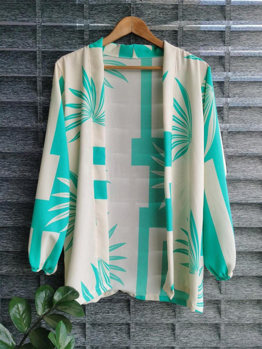 Women's Kimono Blouse Dune Cardigan Kimono Beach Cover-Up - 印花薄荷綠 - 查看 1