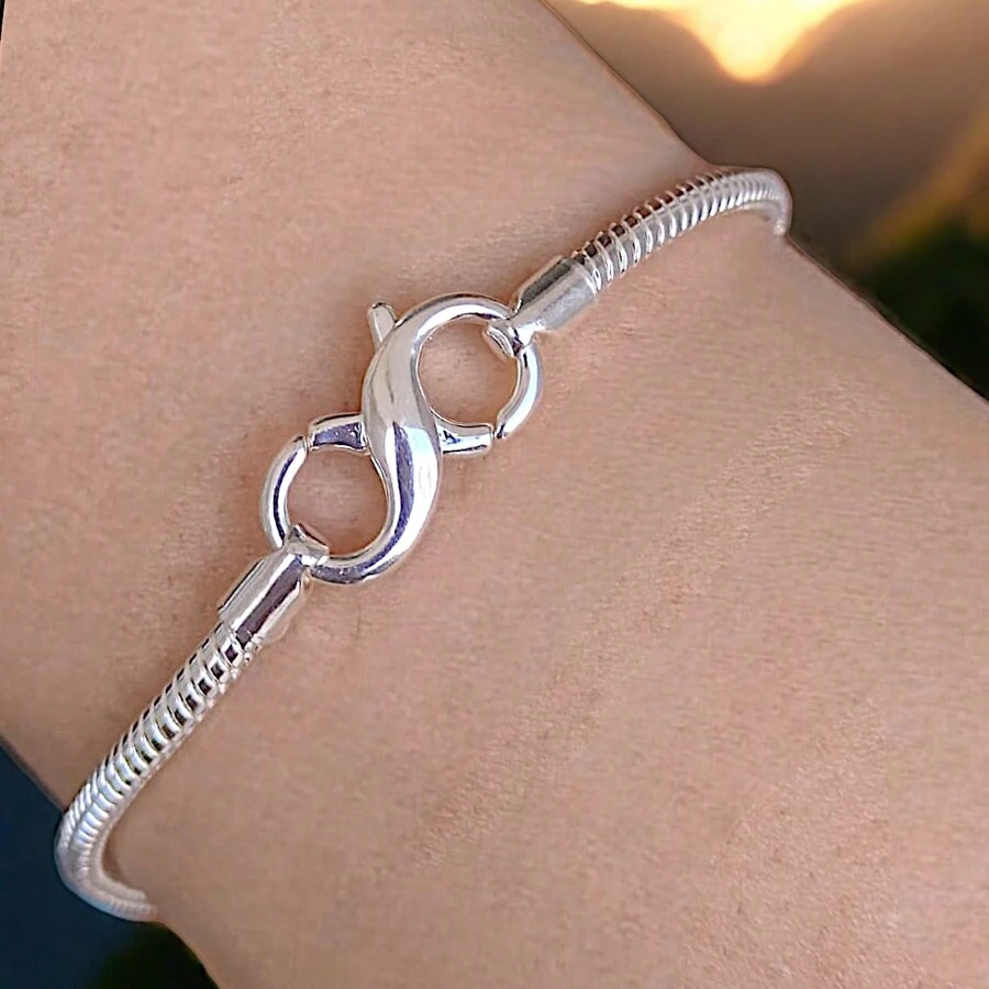 925 Silver Bracelet With Infinity Clasp For Charms - Bạc - Xem 1