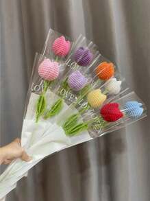 手工编织郁金香纱线花束 - 永恒仿真花 - 情人节和毕业礼物的完美之选，情人节，礼物 - 彩色 - 查看 5