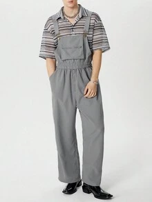 INCERUN Fashion Men Sleeveless Strappy Elastic Waist Zip Up Jumpsuits Casual Long Bib Dungarees Rompers Cargo Overalls - Xám - Xem 2