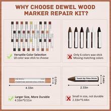 DEWEL Wood Filler Sticks, 18 Colors Wood Wax Crayons For Scratches, Wood Floor Repair Wax Filler Sticks, Furniture Scratch Repair Crayons Kit For Wood Cracks, Holes, Tables, Cabinets - 18 Wax Stick - View 6