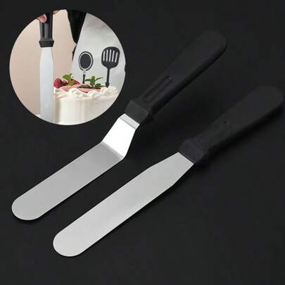 1 套不锈钢蛋糕抹刀，包括 1 个糖霜抹刀和 1 个斜角糖霜刀，专业蛋糕装饰和烘焙工具