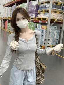 Korean Style Lace Panel Half-Open Collar Button Down Long Sleeve T-Shirt Top, Slim Fit, Autumn/Winter