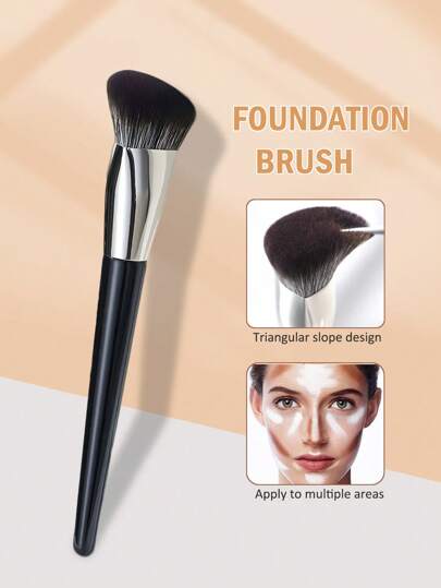 1pc Triangular Angled Foundation Brush, High-Density Synthetic Kabuki Powder Brush, Suitable For Liquid Foundation, Cream And Liquid Makeup, Ideal Travel Makeup Tool For Foundation, Concealer, Blush, Contour, Bronzer, And Powder Application