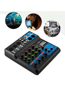5-Channel Mixing Console Live Studio Audio DJ Mixer Sound Board USB Interface - Black and Blue - View 2