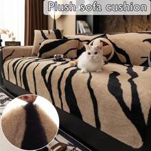 1/2/3/4 座位毛绒防滑沙发套、加厚坐垫、保暖毯、靠背枕、扶手套、卧室、办公室、客厅宠物垫、婴儿爬行垫、秋冬季 - 黑咖色 - 查看 1