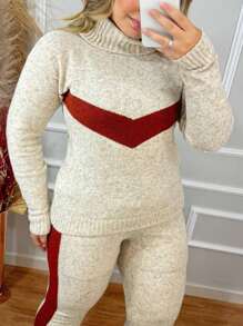 Winter Set Turtleneck Blouse Mousse Jogger Pants - 沙子和鐵鏽 - 查看 3