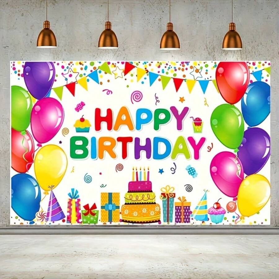 彩色彩虹生日快乐横幅适用于室内户外派对横幅、生日装饰、生日用品、派对装饰、派对用品 - 彩色 - 查看 1