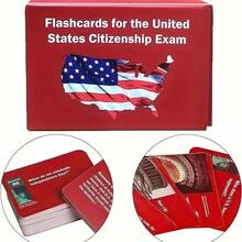 100 Flashcards With American Flag Design For US Citizenship Exam Preparation - Educational Learning Cards For American Immigration Test - Red - View 1