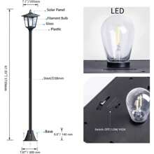 67" Solar Post Light Outdoor - Waterproof Vintage Pole Lamp For Garden, Path, Driveway & Yard - Black - View 2
