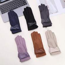 1 双女士厚款保暖冬季手套，户外骑行露指翻盖手套，时尚毛绒绒面手套 - 查看 11