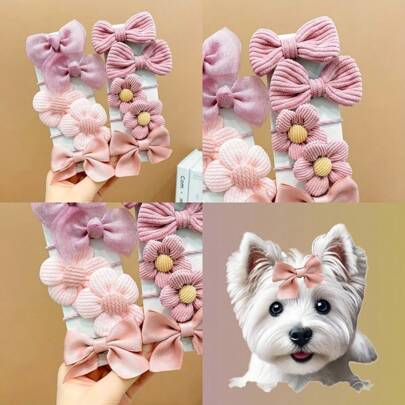 1 Set Of 10 Pcs Cartoon Pet Hair Accessories Set, Cute Animal & Floral Pattern, Durable Elastic Hair Bands, Dog Grooming Headpieces, Everyday Styling Items