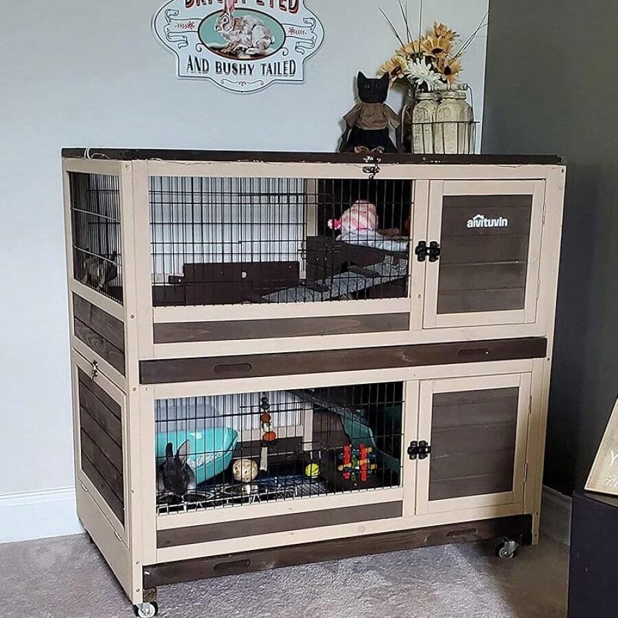 Aivituvin Rabbit Hutch Rabbit Cage Indoor On Wheels Outdoor Bunny Cage