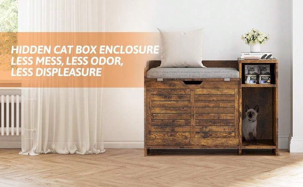 Garvee Litter Box Enclosure With Top Opening And Cushion, Hidden Cat