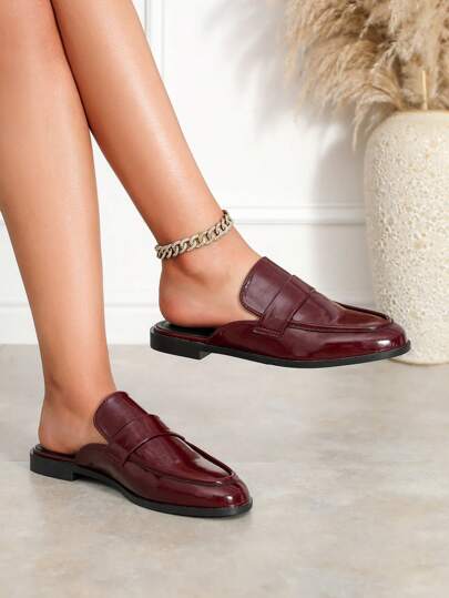 秋冬女士金色包头穆勒平底鞋、休闲一脚蹬乐福鞋