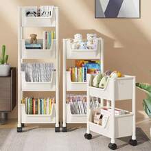 1pc Home Rolling Storage Rack, Multi-Layer Floor Standing Student Book Organizer, Movable Large Capacity Storage Shelf With Wheels, Versatile Utility Cart For Living Room Bedroom Dorm Office Classroom, Ideal Gift For Mom Dad Graduation - Multicolor - View 11