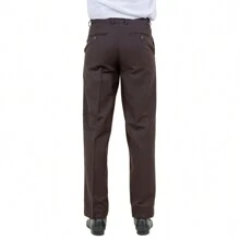 Mens Dress Pants Modern Fit Finished Bottom Solid Trousers - 棕色 - 查看 4