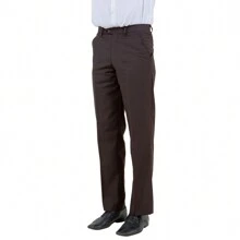Mens Dress Pants Modern Fit Finished Bottom Solid Trousers - 棕色 - 查看 3