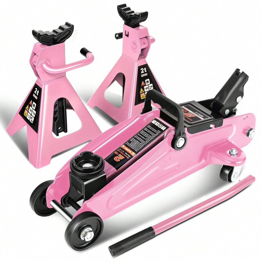 2 Ton For Truck SUV Pickup Low Profile Hydraulic Floor Jack+Ratchet Stands Pink - Pink - View 1