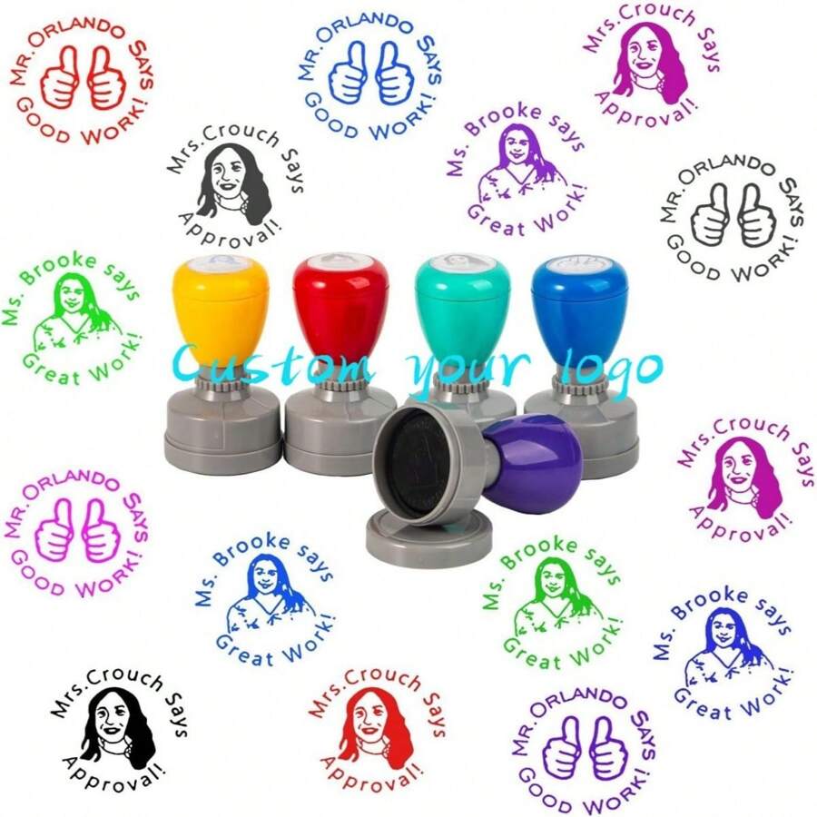 Custom Teacher Stamp For Classroom - Personalized Teacher Face Stamp With Self Inking Stamp,Best Gift For Teacher To Encourage Contests, Homework And Aducation Back To School,Back To School,School Supplies - Multicolor - View 1