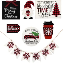 Bộ 12 khay trang trí nhiều tầng cho Giáng sinh Biển báo gỗ trang trí khay nhiều tầng Người đàn ông bánh gừng Biển báo chú lùn màu hồng Trang trí nhà nông thôn mộc mạc cho kệ để bàn tại nhà Quà tặng tốt nhất - Nhiều màu - Xem 9