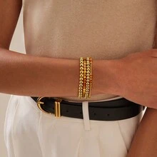 A Golden Cloud 4 件女士黄金串珠手链天然宝石弹力镀金珠球手链叠戴多层手链女士简约珠宝礼物 - 棕色 - 查看 12