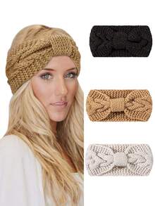 Băng đô đan len cho nữ có miếng giữ ấm tai, khăn quấn đầu đan móc, băng đô đan hình bướm, quà tặng mùa đông ấm áp, phụ kiện tóc - Nhiều màu - Xem 12