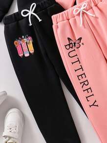 2 件/套 Tween 女童卡通印花圆领运动衫和连帽运动衫及运动裤 - 彩色 - 查看 5