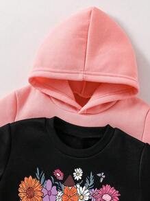 2 件/套 Tween 女童卡通印花圆领运动衫和连帽运动衫及运动裤 - 彩色 - 查看 3