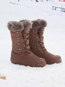 CAMEL CROWN 女士雪地靴冬季靴子内衬防水保暖雨靴带系带拉链户外