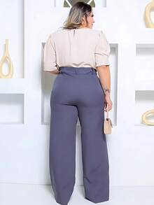 Kit 2 Tailored Trousers Wide Leg Pantaloons Women's Plus Size Flare Social Work - Kem - Xem 5