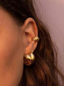 Bộ 4 khuyên tai kẹp kim loại hình học tối giản cho nữ - Vàng - Xem 1