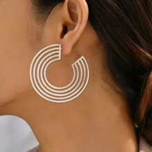 1 Cặp bông tai kim loại hình chữ C lớn, thiết kế hình tròn nhiều lớp hình học, bông tai thanh lịch tối giản thích hợp để đeo hàng ngày, tiệc tùng, hòa nhạc, quà tặng - Bông tai lớn hình chữ C - Xem 9