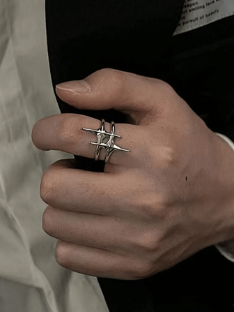1 pieza Anillo ajustable de hombre con diseño geométrico de estrella, estilo punk, europeo y americano, para banquetes, fiestas y citas