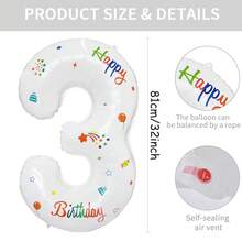 1 Bóng bay kỹ thuật số màu trắng lớn 32 inch 0-9 (Zero-Nine), Bóng bay Mylar lá kim loại số 9 lớn dùng để trang trí tiệc sinh nhật kỷ niệm, chụp ảnh, trang trí tiệc sinh nhật ngoài trời - Nhiều màu - Xem 3